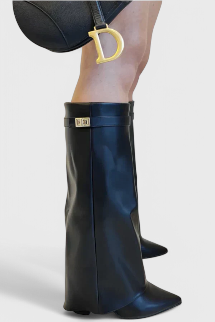 Isolde Farnsworth | Cream Suede Fold-Over Knee-High Boots