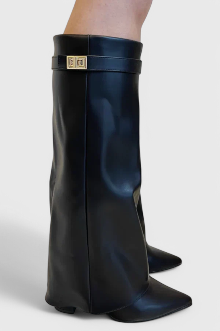 Isolde Farnsworth | Cream Suede Fold-Over Knee-High Boots