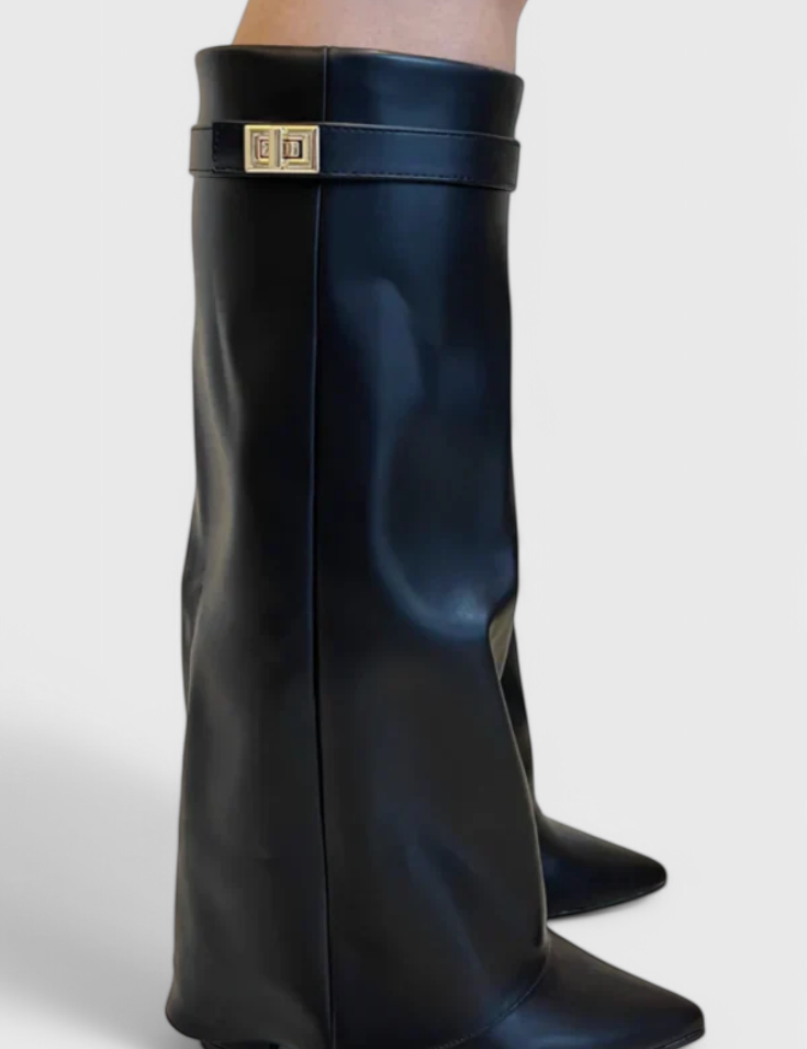 Isolde Farnsworth | Cream Suede Fold-Over Knee-High Boots