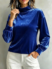 Priscilla Anjou | Velvet High Neck Blouse For Women