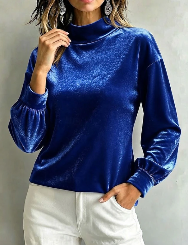 Priscilla Anjou | Velvet High Neck Blouse For Women