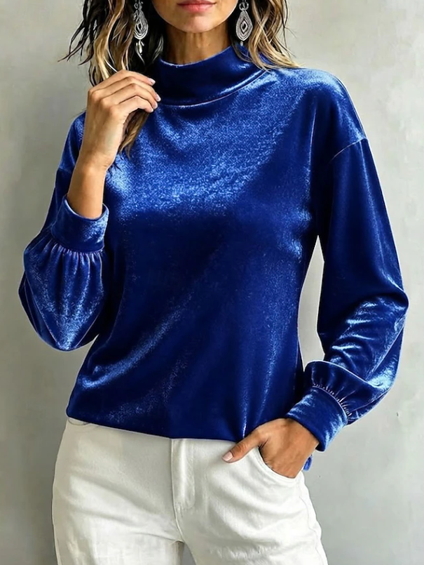 Priscilla Anjou | Velvet High Neck Blouse For Women