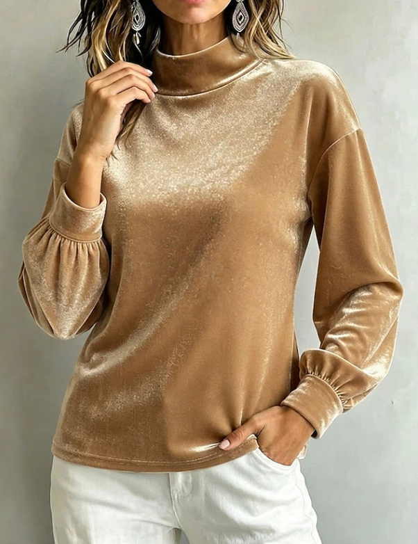 Priscilla Anjou | Velvet High Neck Blouse For Women