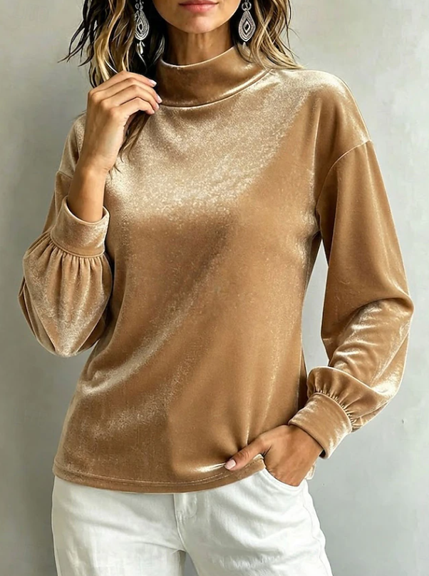 Priscilla Anjou | Velvet High Neck Blouse For Women
