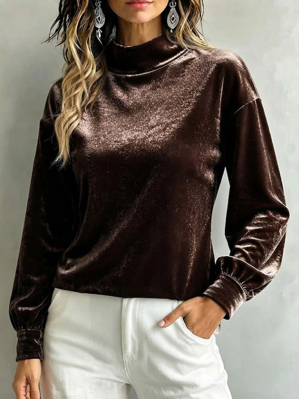 Priscilla Anjou | Velvet High Neck Blouse For Women