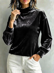 Priscilla Anjou | Velvet High Neck Blouse For Women