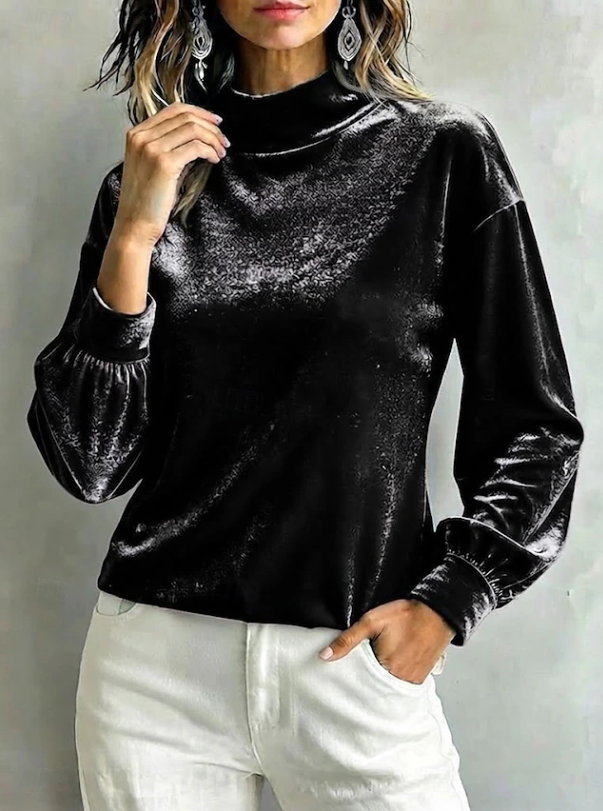 Priscilla Anjou | Velvet High Neck Blouse For Women