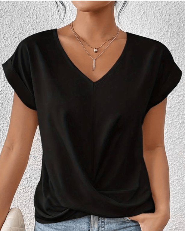 Beatrix Kensington | Women's V-Neck Twist Front Cap Sleeve Top in Forest Green