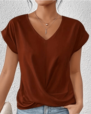 Beatrix Kensington | Women's V-Neck Twist Front Cap Sleeve Top in Forest Green