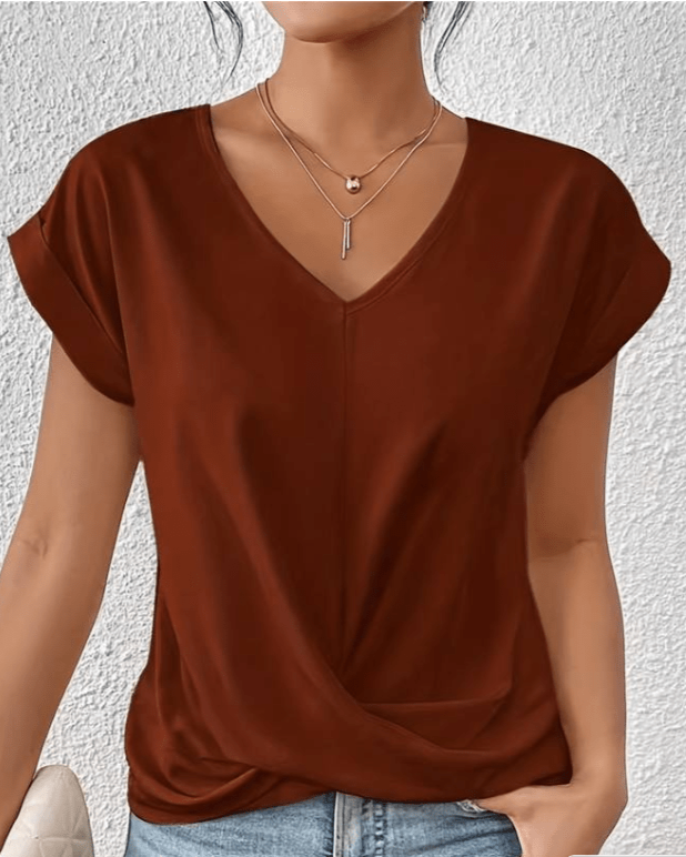 Beatrix Kensington | Women's V-Neck Twist Front Cap Sleeve Top in Forest Green