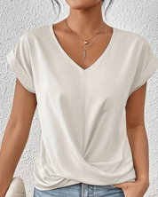 Beatrix Kensington | Women's V-Neck Twist Front Cap Sleeve Top in Forest Green