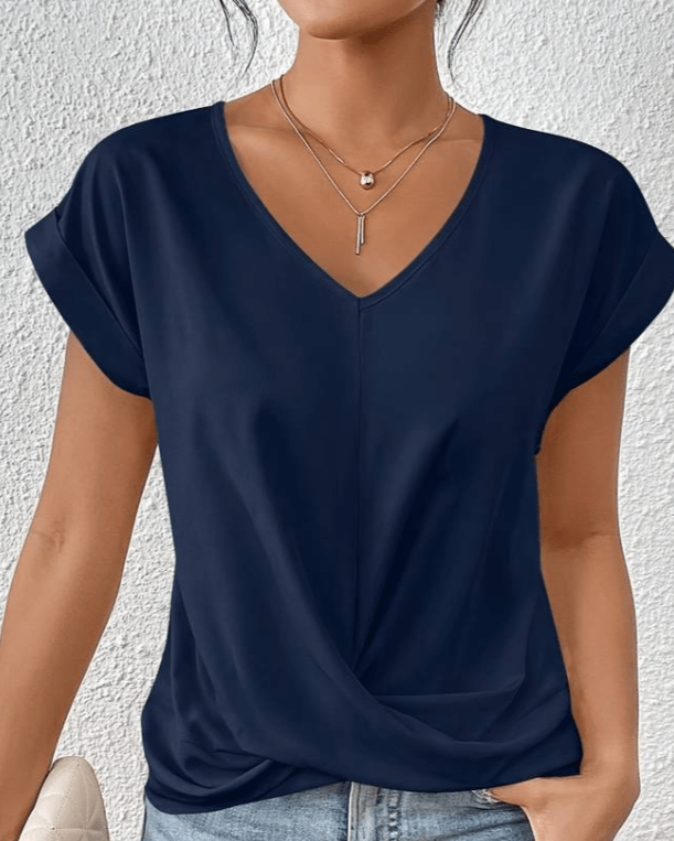 Beatrix Kensington | Women's V-Neck Twist Front Cap Sleeve Top in Forest Green
