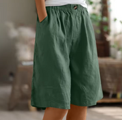 Rosette Ashmere | Olive Green Linen Comfort Shorts
