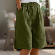 Rosette Ashmere | Olive Green Linen Comfort Shorts