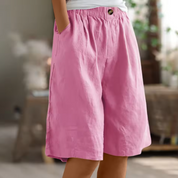 Rosette Ashmere | Olive Green Linen Comfort Shorts