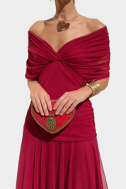 Seraphina Dunvale | Brown Off-Shoulder Ruched Maxi Dress