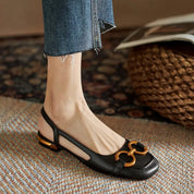 Aurelia Dawnbridge | Navy Blue Suede Slingback Sandals with Gold Buckle