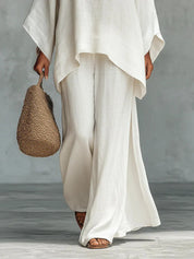 Serenne Calloway | Linen Two-Piece Set with Wide-Leg Pants For Women