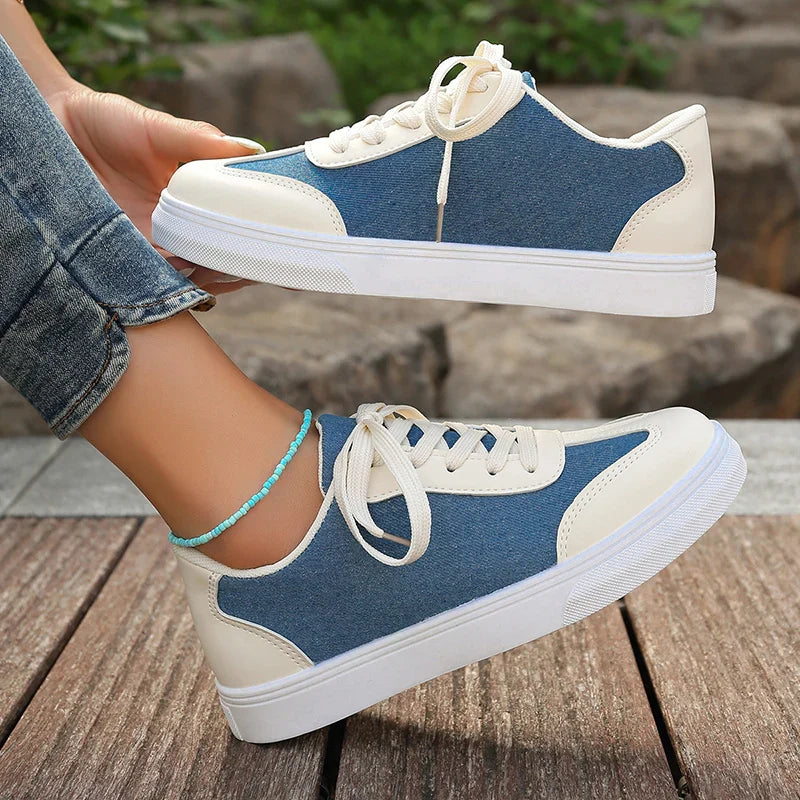 Geneviève Caldore | Blue Denim & Leather Lace-Up Sneakers