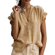 Isabelle Cortland | Relaxed V-Neck Ruffled Blouse For Women