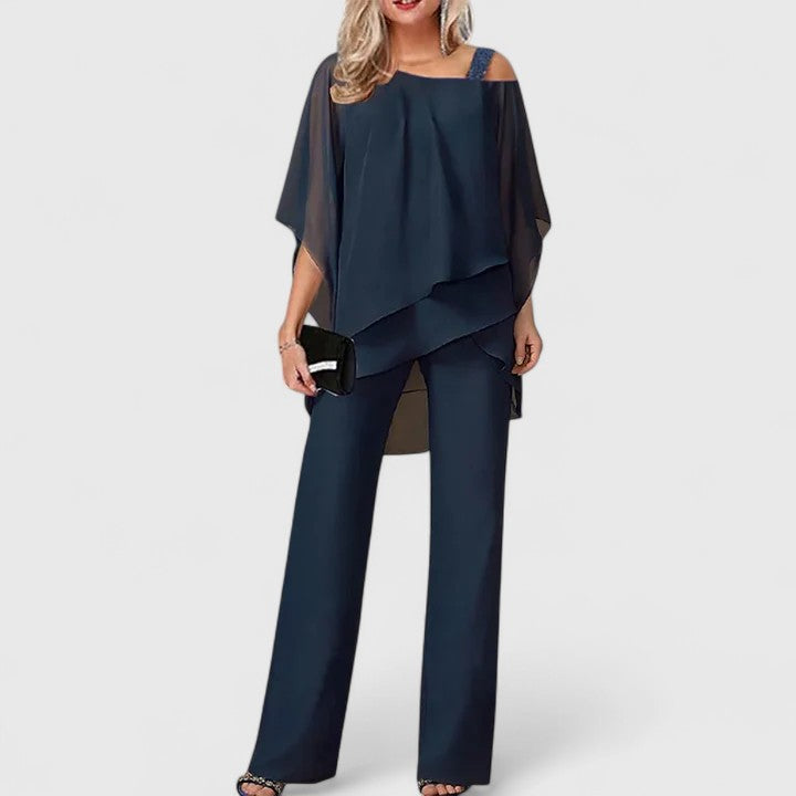 Loretta Pemberton | Burgundy Chiffon Two-Piece Pant Set