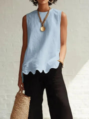 Amelia Wright | Sleeveless Linen-Look Top with Scallop Hem