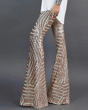 Gianna Belcourt | Gold Sequin Flare Pants For Women