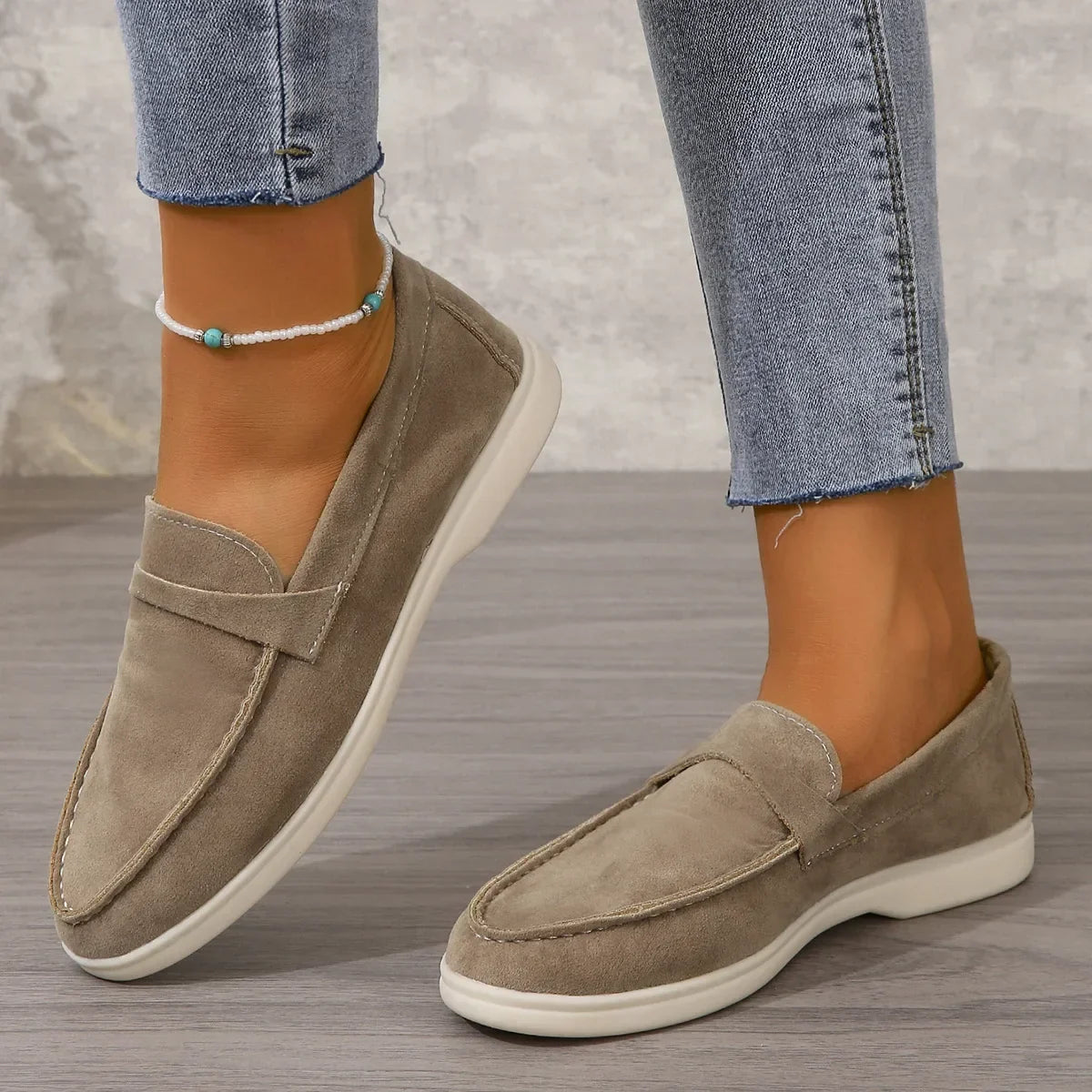 Marguerite Holloway | Grey Suede Slip-On Loafers for Women