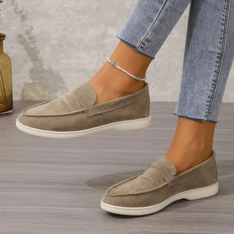 Marguerite Holloway | Grey Suede Slip-On Loafers for Women