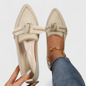 Constance Bellerive | Blue Pointed Toe Knot Flat Loafers