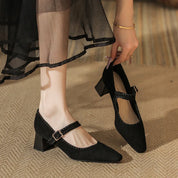 Cordelia Vanthorpe | Suede Mary Jane Block Heel in Brown