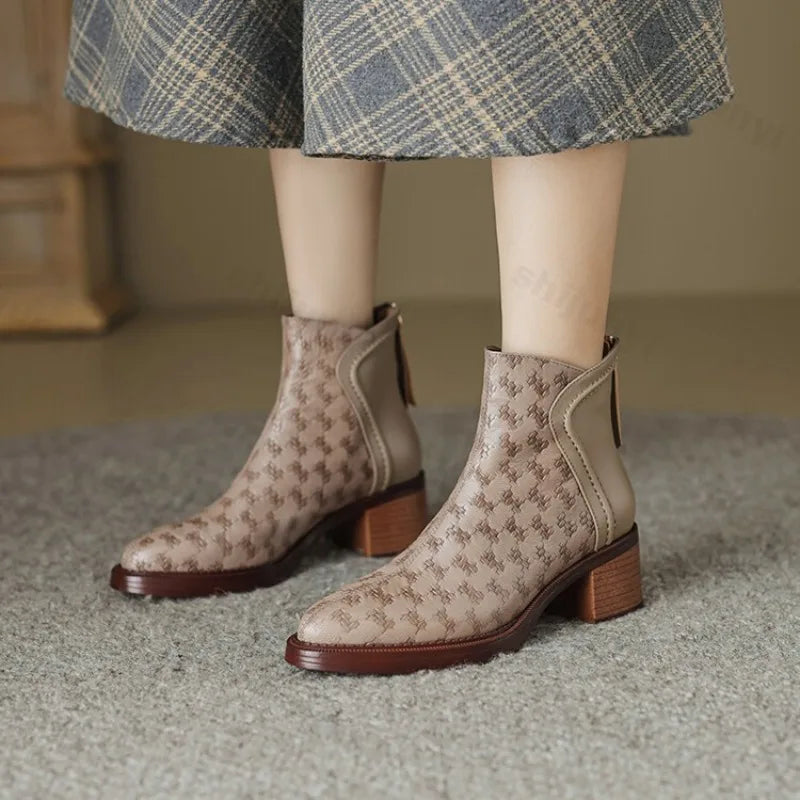 Isabelle Renford | Houndstooth Ankle Boots with Block Heel