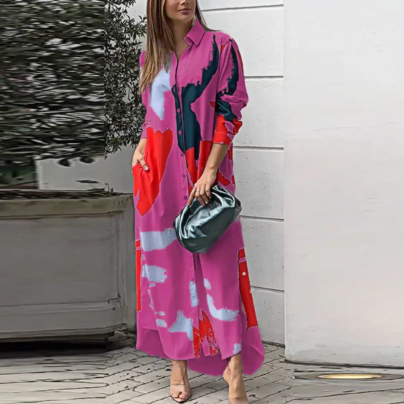 Yvonne Castellano | Abstract Print Maxi Shirt Dress For Women