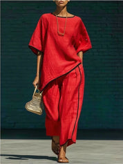 Nora King | Linen Cropped Wide Leg Pant Set in Blue