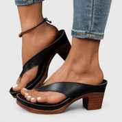 Mirella Fontvaine | Black Block Heel Thong Platform Sandals