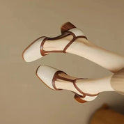 Celestine Beaumont | T-Strap Block Heel Square Toe Pumps