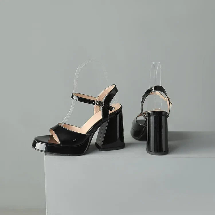 Celestine Brouvard | Yellow Patent Block Heel Sandals