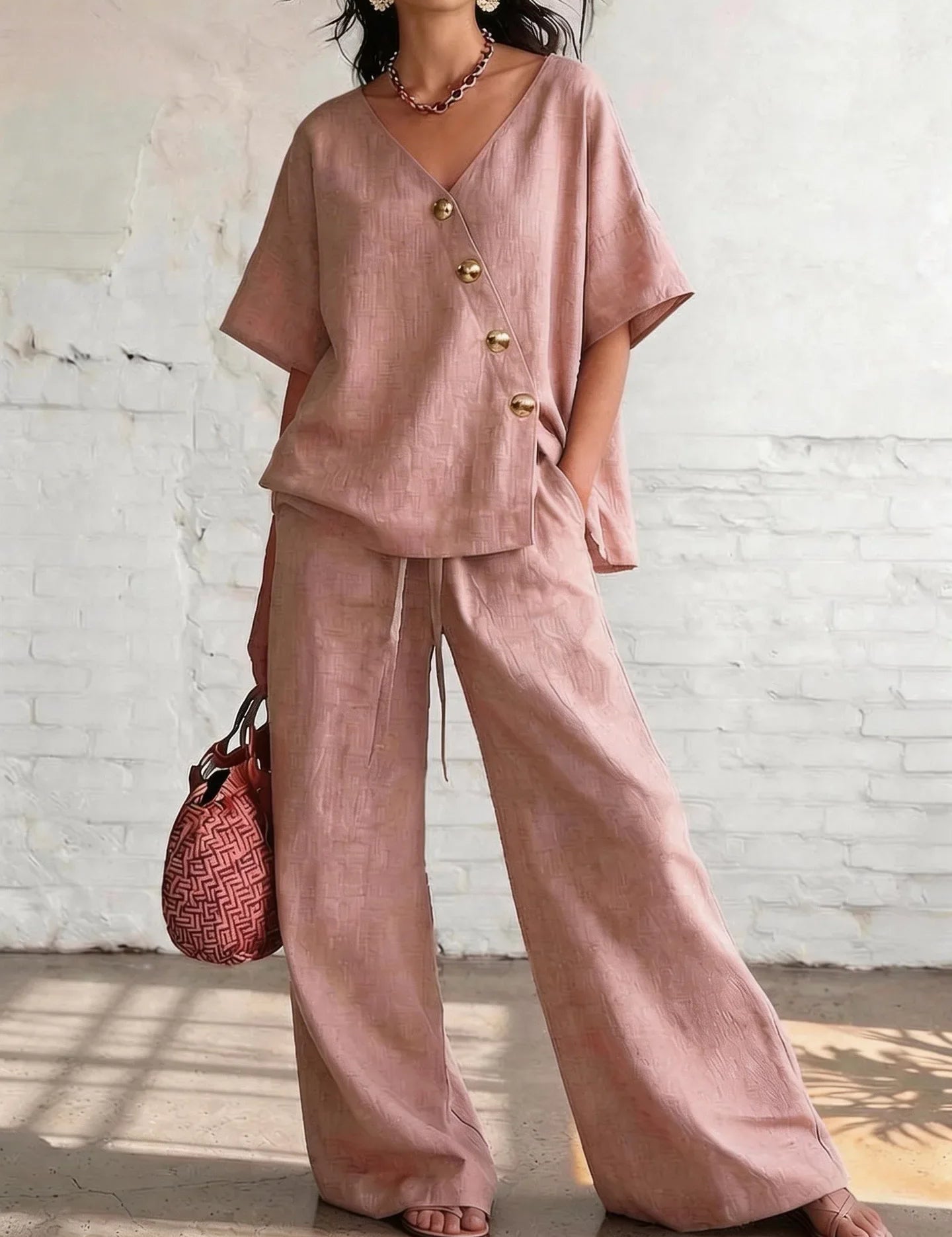 Florentine Ashby | Linen Two-Piece Wide Leg Trouser Set For Women