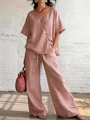 Florentine Ashby | Linen Two-Piece Wide Leg Trouser Set For Women