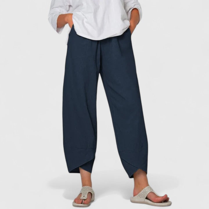 Celeste Thornbury | Wide-Leg Linen Cropped Trousers in Grey