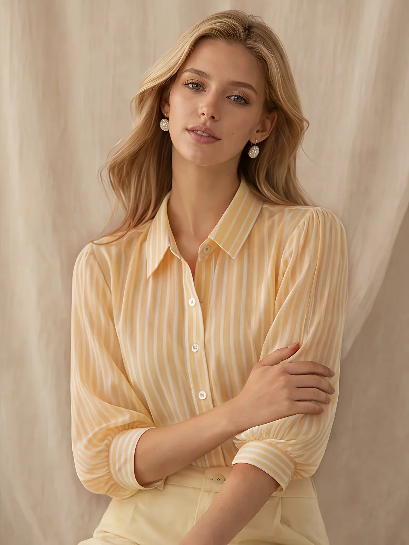 Lily Adams | Red & White Striped Puff Sleeve Shirt For Women