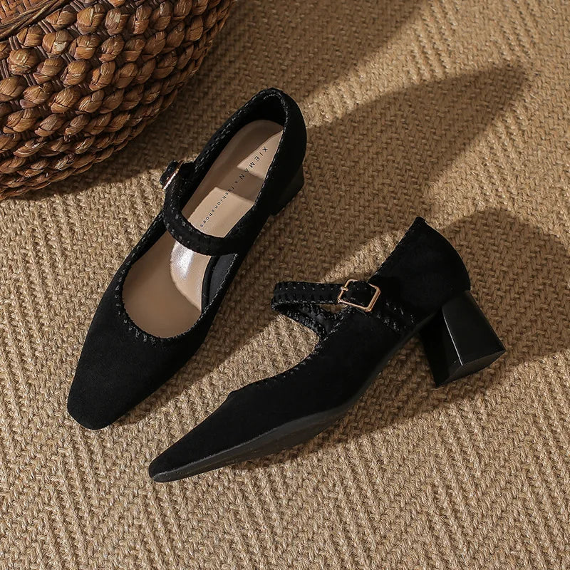 Cordelia Vanthorpe | Suede Mary Jane Block Heel in Brown