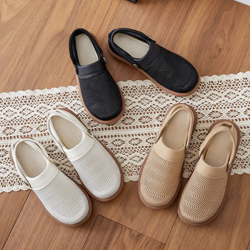 Dorinda Cavendish | Beige Mesh Slip-On Clogs with Heel Strap