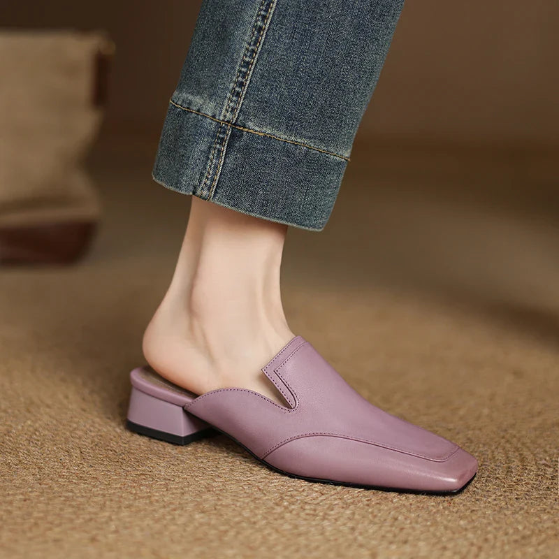 Henrietta Blackmoor | Purple Genuine Leather Square-Toe Mule