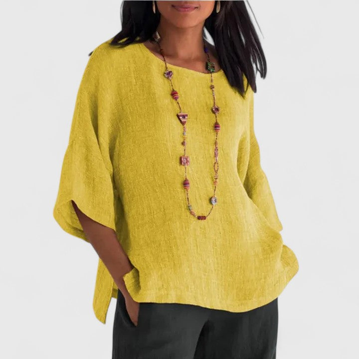 Mireille Fonteneau | Cotton-Linen 3/4 Sleeve Blouse in Grey