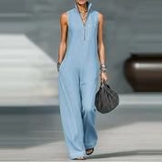 Mia Roberts | Sleeveless Wide-Leg Linen Jumpsuit For Women