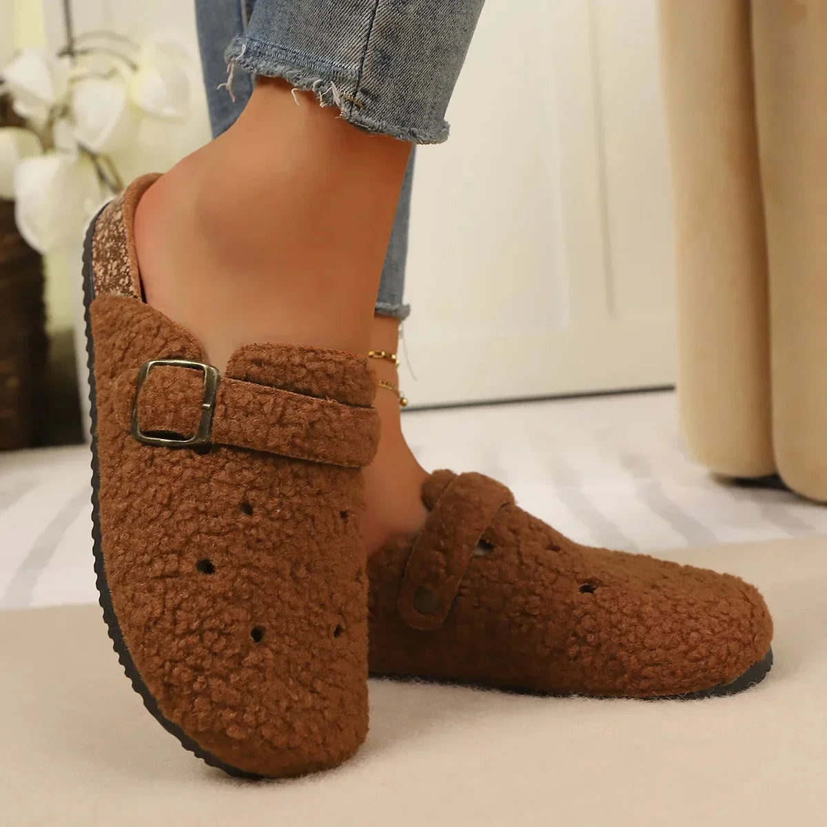Celestine Vaumont | Fleece Clog Slippers with Cork Sole