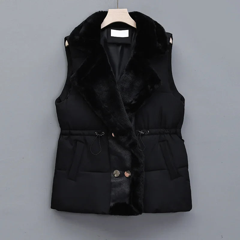 Margaux Elsinore | Faux Fur Collar Puffer Vest in Brown