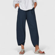 Celeste Thornbury | Wide-Leg Linen Cropped Trousers in Grey