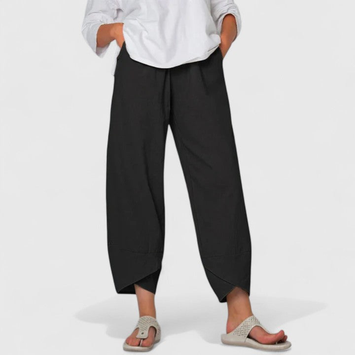 Celeste Thornbury | Wide-Leg Linen Cropped Trousers in Grey
